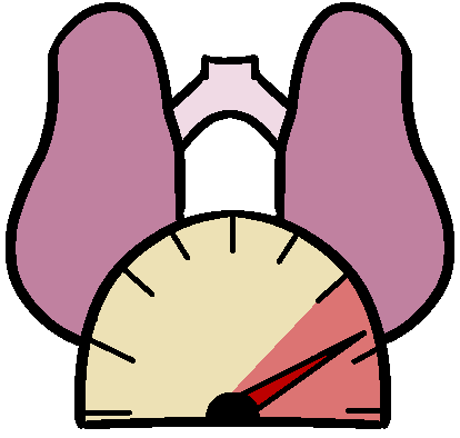 A minimalist pair of lungs with a speedometer in the red shaded maximum measurement.